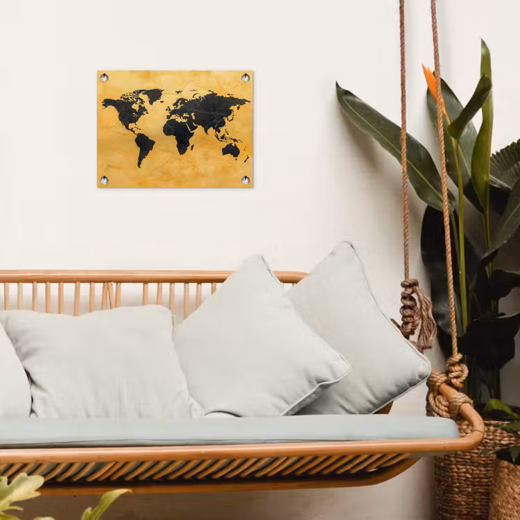 Wereldkaart - Stenen textuur - Goud tuinposter los doek klein -sfeer7