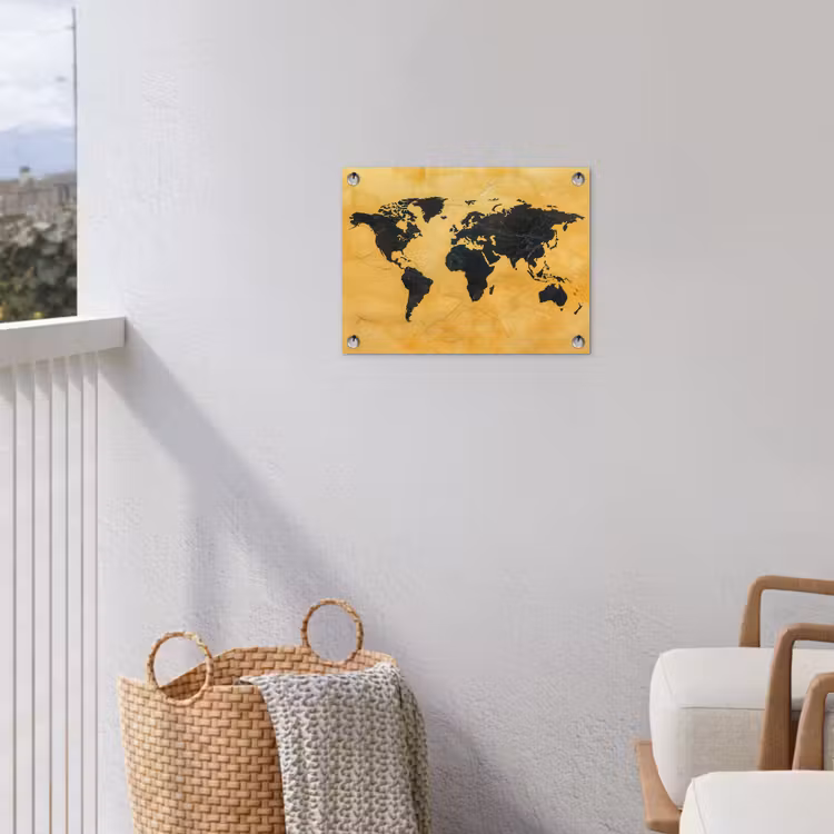 Wereldkaart - Stenen textuur - Goud tuinposter los doek klein -sfeer8
