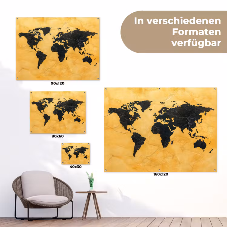 Wereldkaart - Stenen textuur - Goud tuinposter los doek klein -Xsfeer9_DE