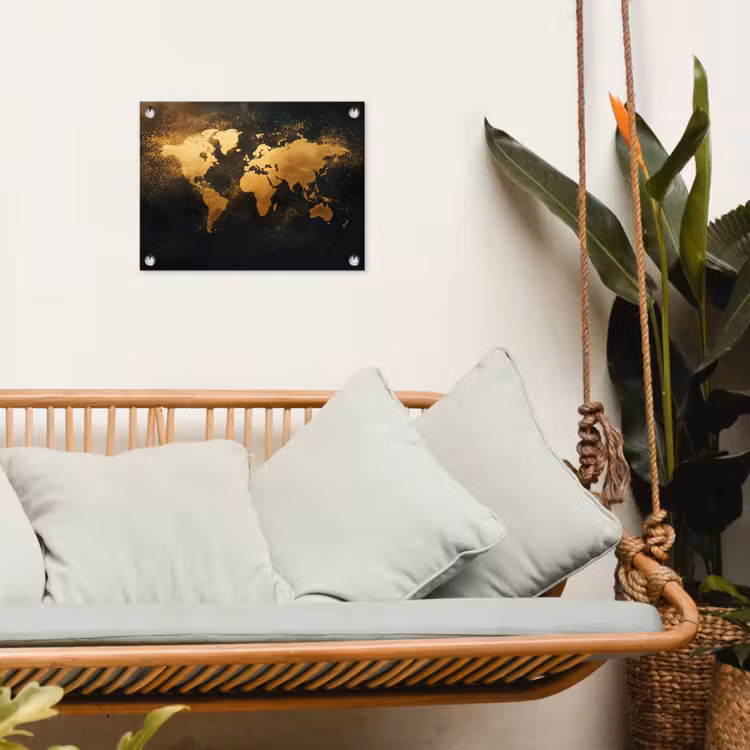 Wereldkaart - Sterrenbeelden - Gouden stippen tuinposter los doek klein -sfeer7