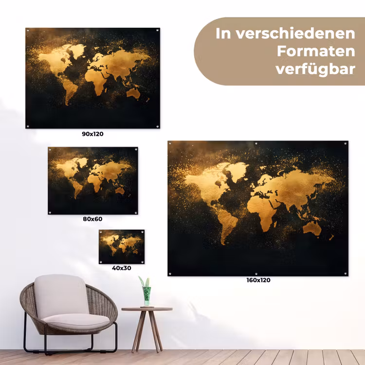 Wereldkaart - Sterrenbeelden - Gouden stippen tuinposter los doek klein -Xsfeer9_DE