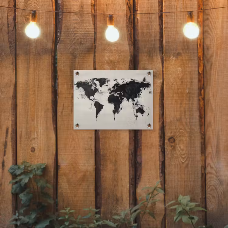 Wereldkaart - Textuur - Verf tuinposter los doek klein -sfeer1