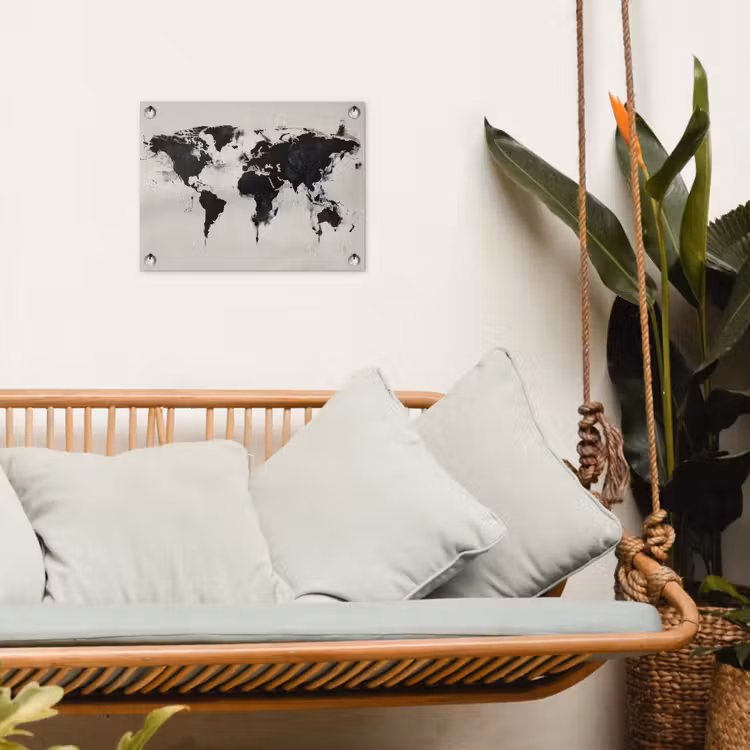Wereldkaart - Textuur - Verf tuinposter los doek klein -sfeer7