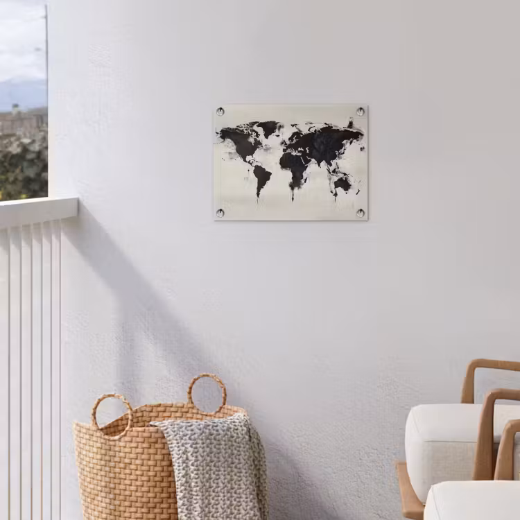 Wereldkaart - Textuur - Verf tuinposter los doek klein -sfeer8