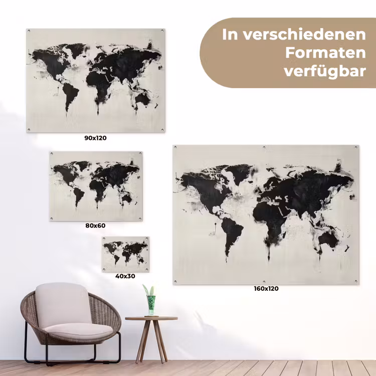 Wereldkaart - Textuur - Verf tuinposter los doek klein -Xsfeer9_DE