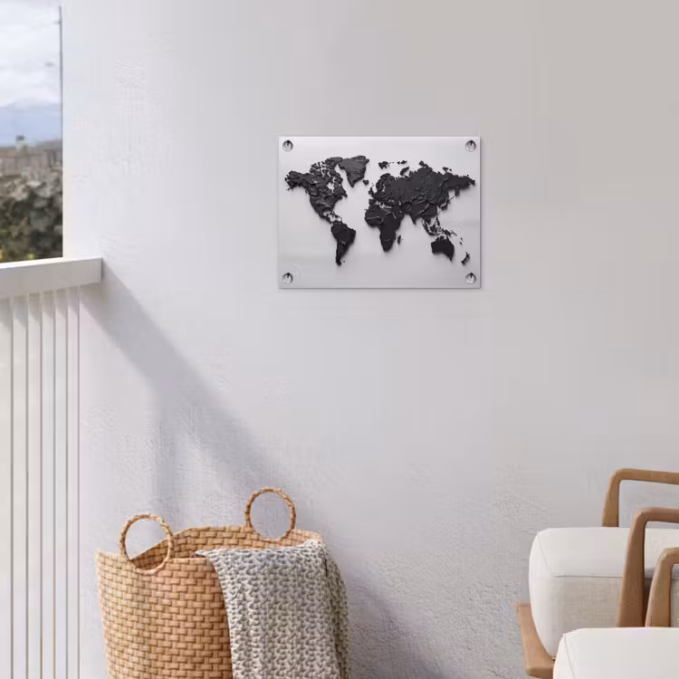 Wereldkaart - Structuur - Zwart tuinposter los doek klein -sfeer8