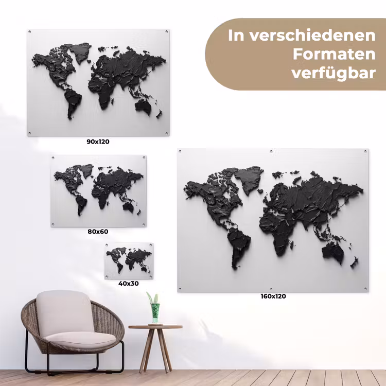 Wereldkaart - Structuur - Zwart tuinposter los doek klein -Xsfeer9_DE