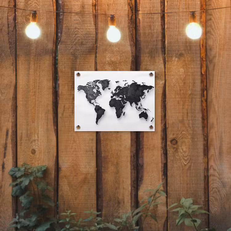 Wereldkaart - Diepte - Zwart tuinposter los doek klein -sfeer1