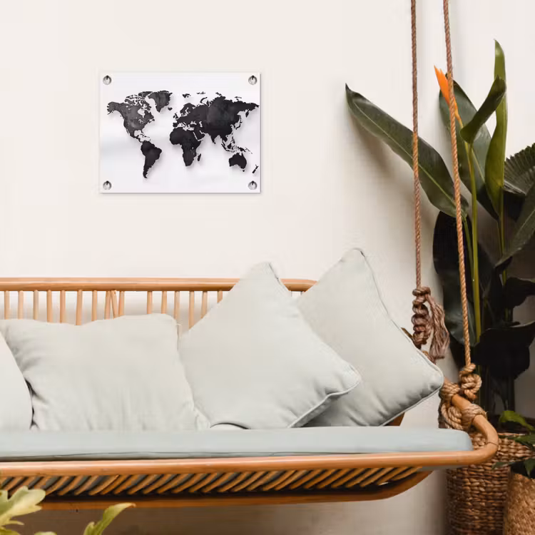 Wereldkaart - Diepte - Zwart tuinposter los doek klein -sfeer7