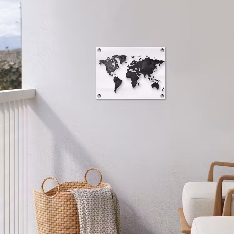 Wereldkaart - Diepte - Zwart tuinposter los doek klein -sfeer8
