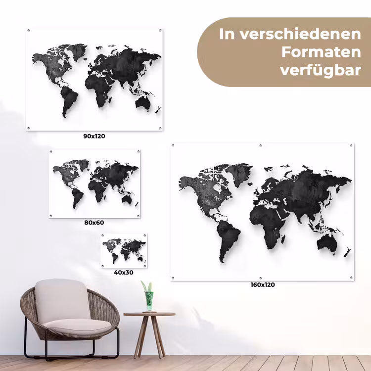 Wereldkaart - Diepte - Zwart tuinposter los doek klein -Xsfeer9_DE