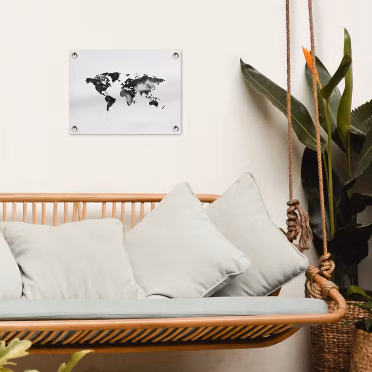 Wereldkaart - Inkt - Zwart tuinposter los doek klein -sfeer7