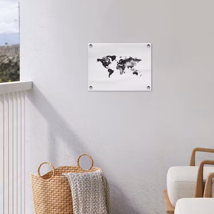 Wereldkaart - Inkt - Zwart tuinposter los doek klein -sfeer8