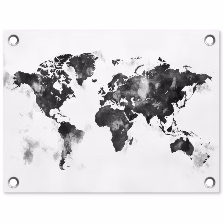 Wereldkaart - Inkt - Zwart tuinposter los doek klein -3d