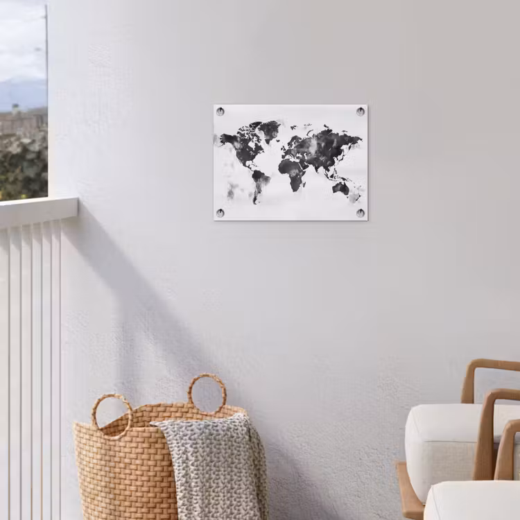 Wereldkaart - Inkt - Zwart tuinposter los doek klein -sfeer8