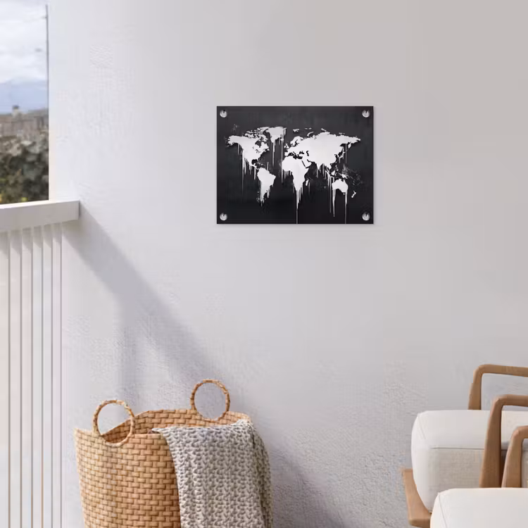 Wereldkaart - Inkt - Wit tuinposter los doek klein -sfeer8