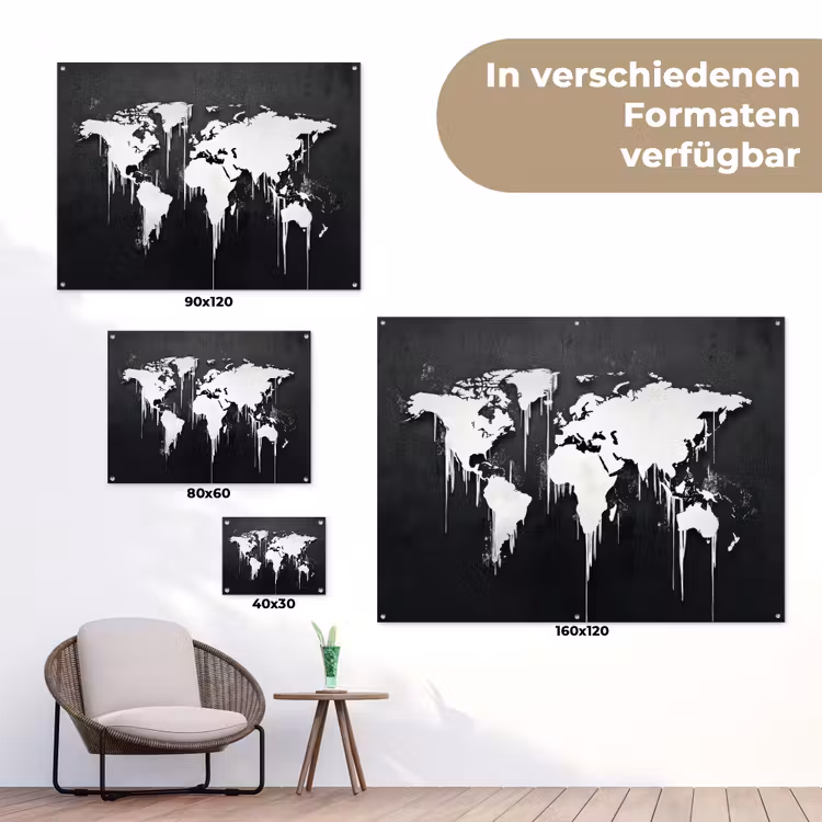 Wereldkaart - Inkt - Wit tuinposter los doek klein -Xsfeer9_DE