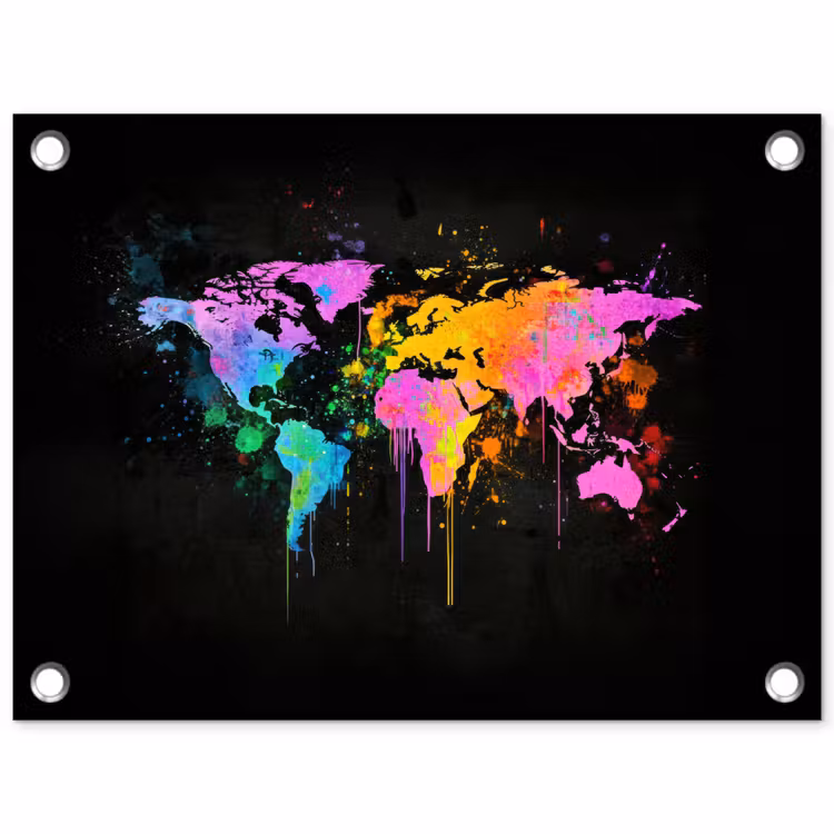 Wereldkaart - Druppen - Abstract - Roze tuinposter los doek klein -3d