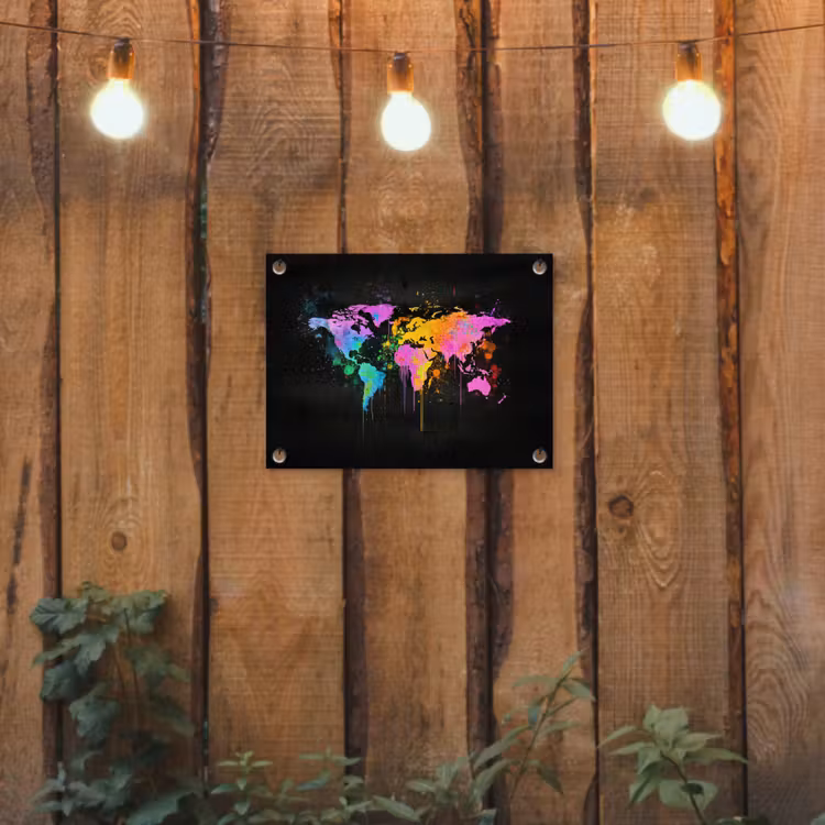 Wereldkaart - Druppen - Abstract - Roze tuinposter los doek klein -sfeer1