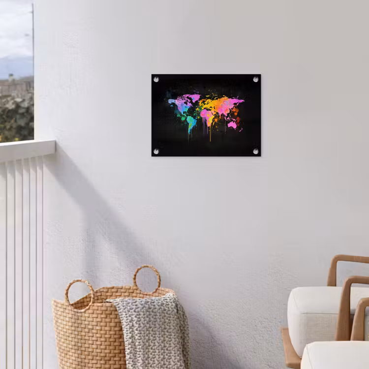 Wereldkaart - Druppen - Abstract - Roze tuinposter los doek klein -sfeer8