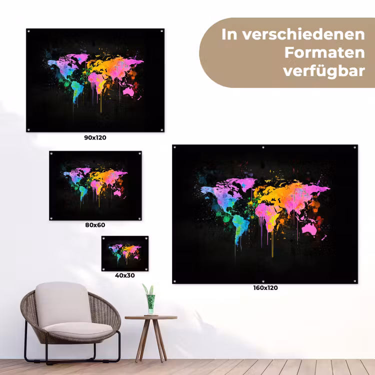 Wereldkaart - Druppen - Abstract - Roze tuinposter los doek klein -Xsfeer9_DE