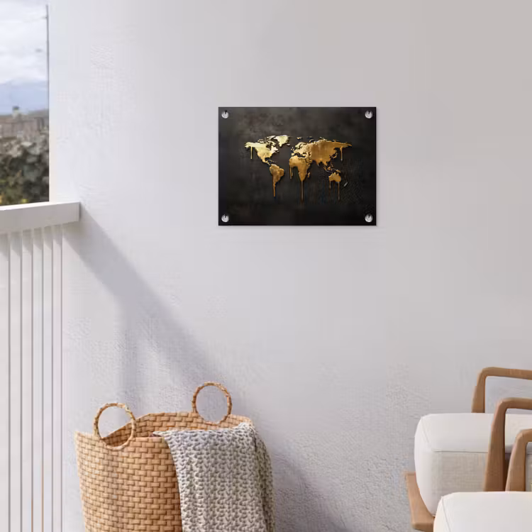Wereldkaart - Druipende randen - Zwart tuinposter los doek klein -sfeer8