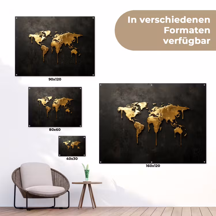 Wereldkaart - Druipende randen - Zwart tuinposter los doek klein -Xsfeer9_DE