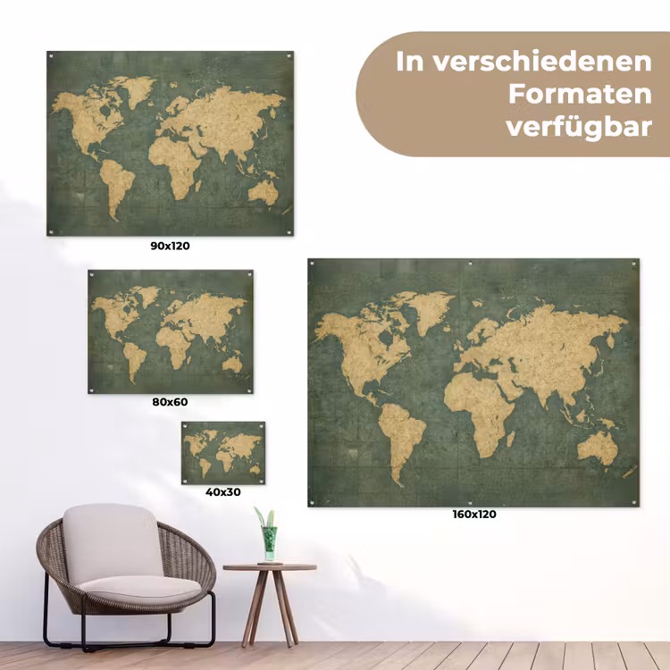 Wereldkaart - Verweerde uitstraling - Subtiel tuinposter los doek klein -Xsfeer9_DE