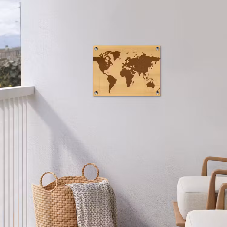 Wereldkaart - Verweerd raster - Bruin tuinposter los doek klein -sfeer8