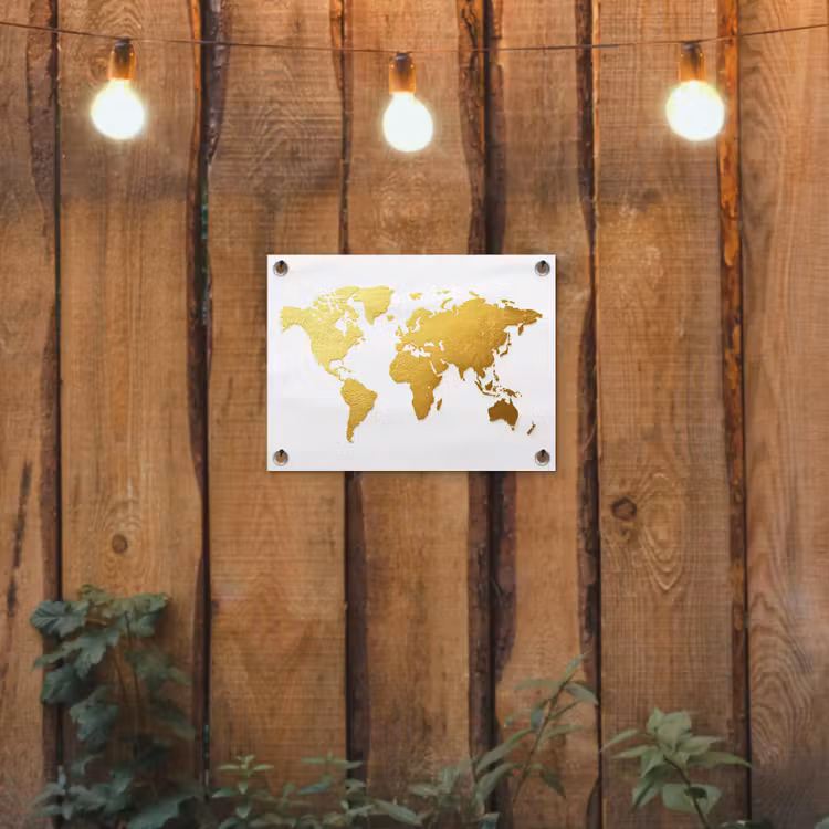 Wereldkaart - Wit - Leerachtig textuur tuinposter los doek klein -sfeer1