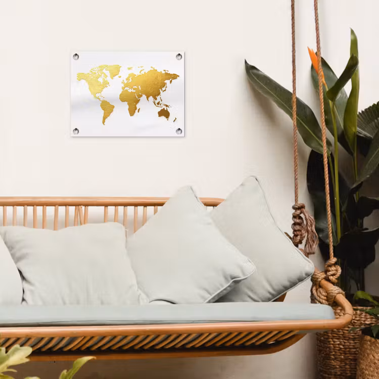 Wereldkaart - Wit - Leerachtig textuur tuinposter los doek klein -sfeer7