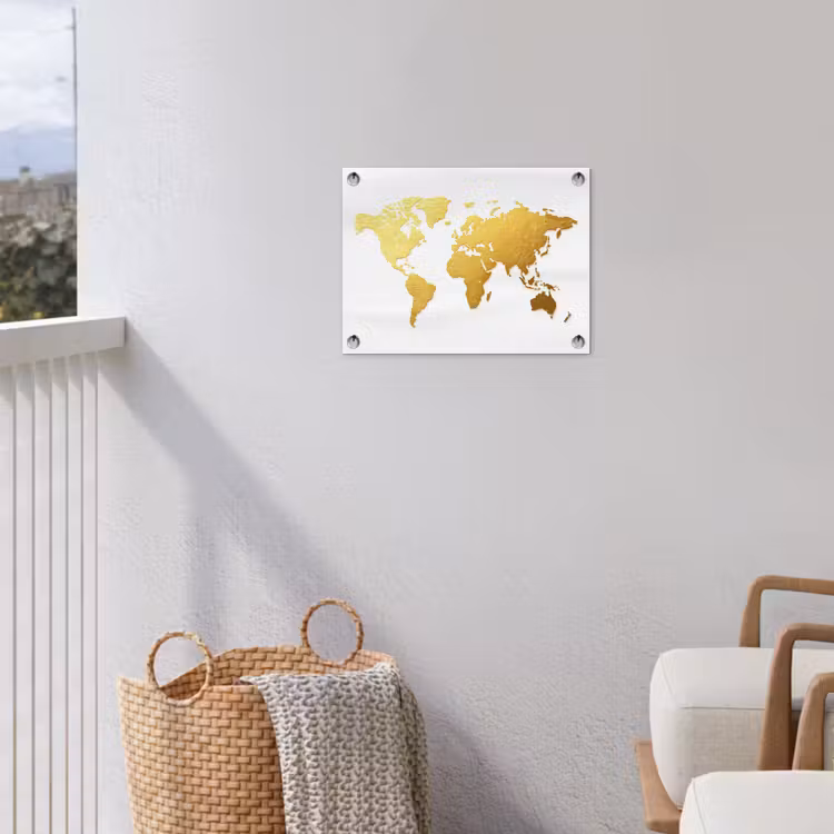 Wereldkaart - Wit - Leerachtig textuur tuinposter los doek klein -sfeer8