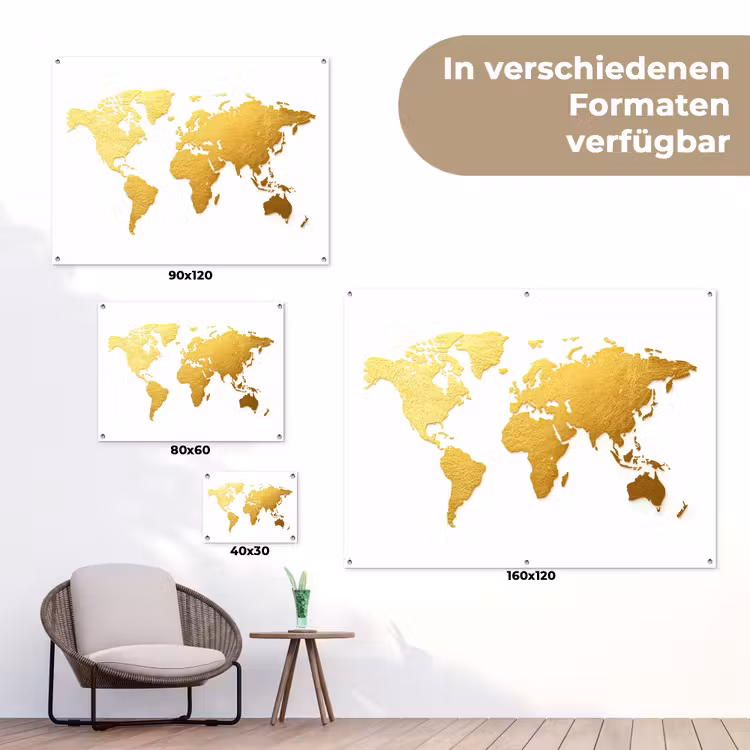 Wereldkaart - Wit - Leerachtig textuur tuinposter los doek klein -Xsfeer9_DE
