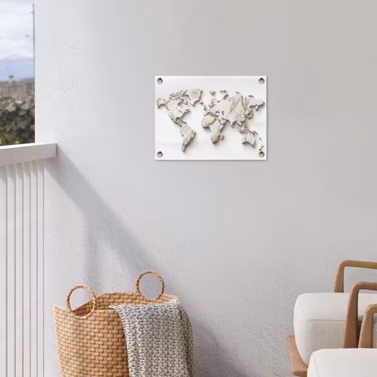 Wereldkaart - Wit Marmer - Luxueus tuinposter los doek klein -sfeer8