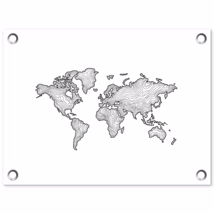 Wereldkaart - Golven - Lijnen tuinposter los doek klein -3d