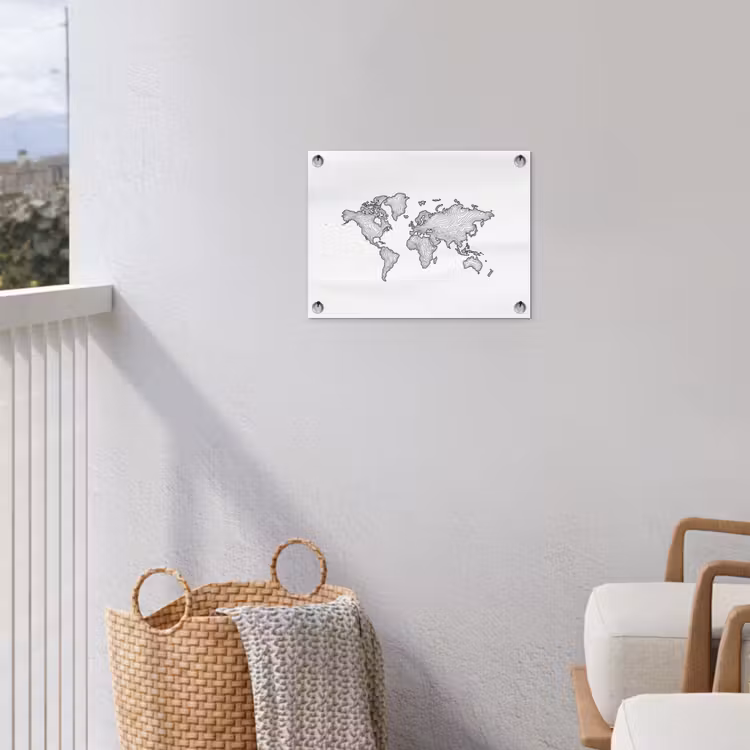Wereldkaart - Golven - Lijnen tuinposter los doek klein -sfeer8
