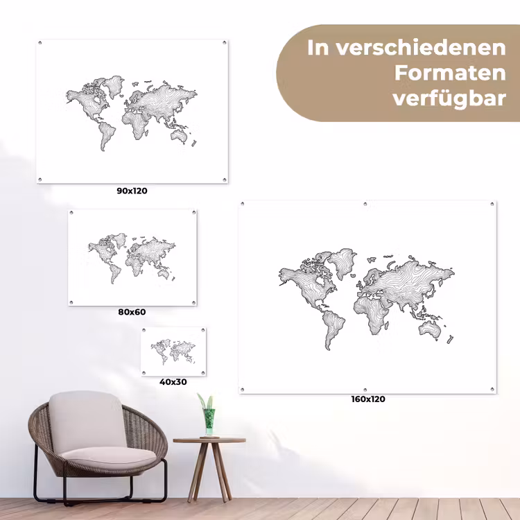 Wereldkaart - Golven - Lijnen tuinposter los doek klein -Xsfeer9_DE