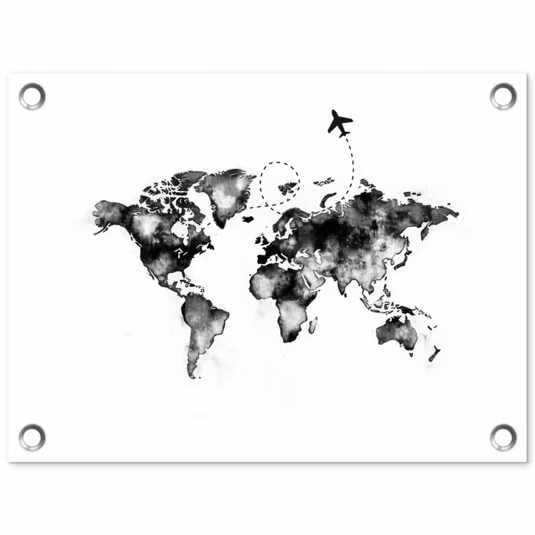 Wereldkaart - Wereldreis - Inkt tuinposter los doek klein -3d