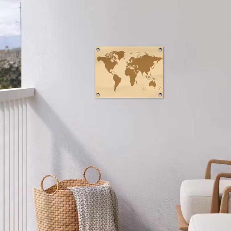 Wereldkaart -Windroos - Bruin tuinposter los doek klein -sfeer8