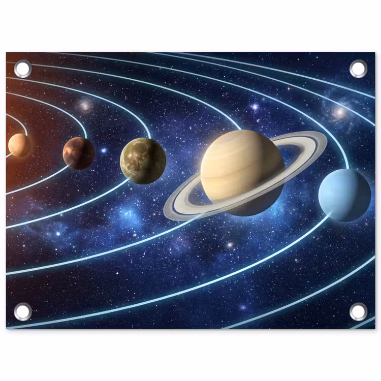 Ruimte - Zonnestelsel - Blauw tuinposter los doek klein -3d