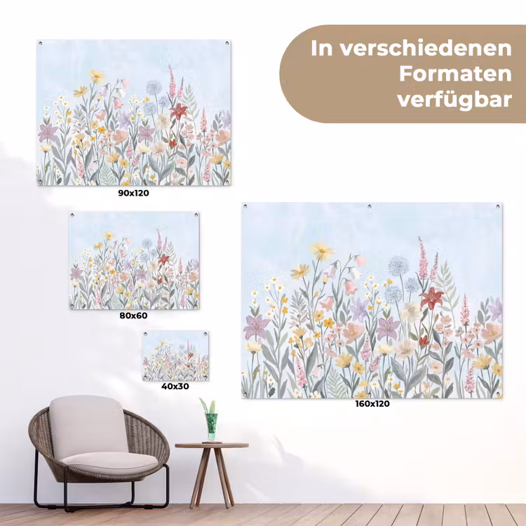 Weidebloemen - Illustratie - Kleurrijk tuinposter los doek klein -Xsfeer9_DE