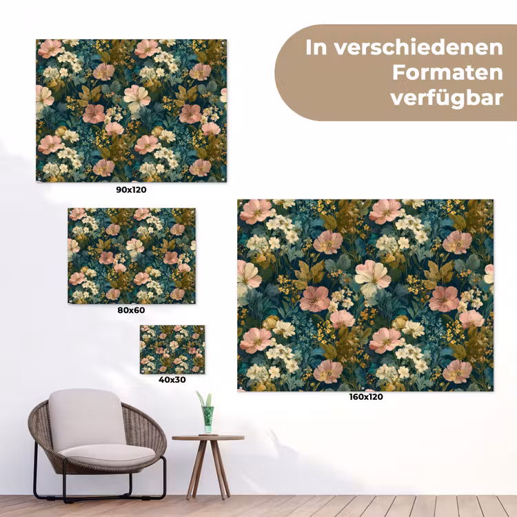Wilde bloemen - Botanisch - Patroon - Roze - Romantisch tuinposter los doek klein 239 -Xsfeer9_DE