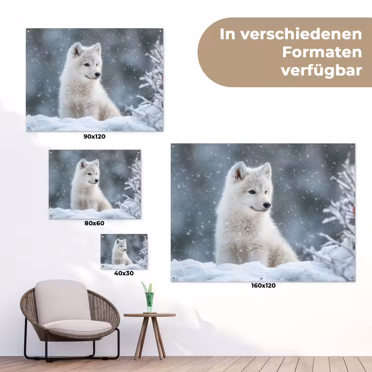 Wolf - Pup - Sneeuw tuinposter los doek klein -Xsfeer9_DE
