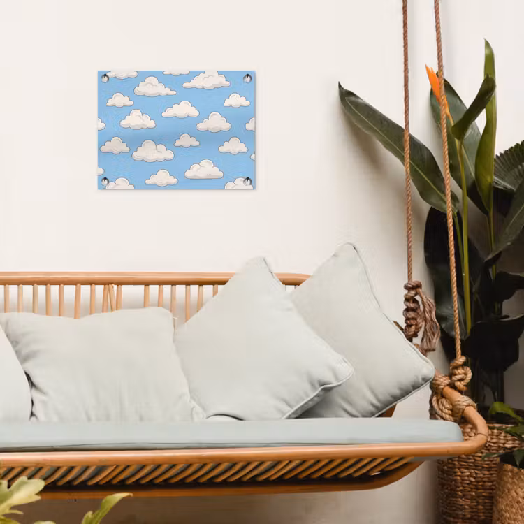 Wolk - Cartoon - Lucht - Blauw - Wit tuinposter los doek klein -sfeer7