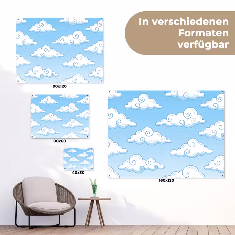 Wolk - Lucht - Cartoon - Blauw - Wit tuinposter los doek klein -Xsfeer9_DE