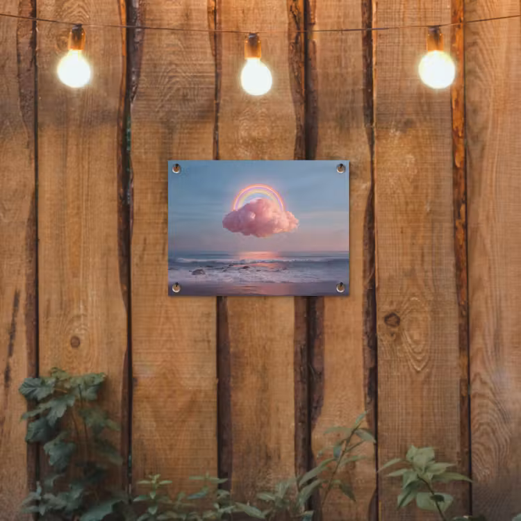 Wolk - Regenboog - Zee tuinposter los doek klein -sfeer1
