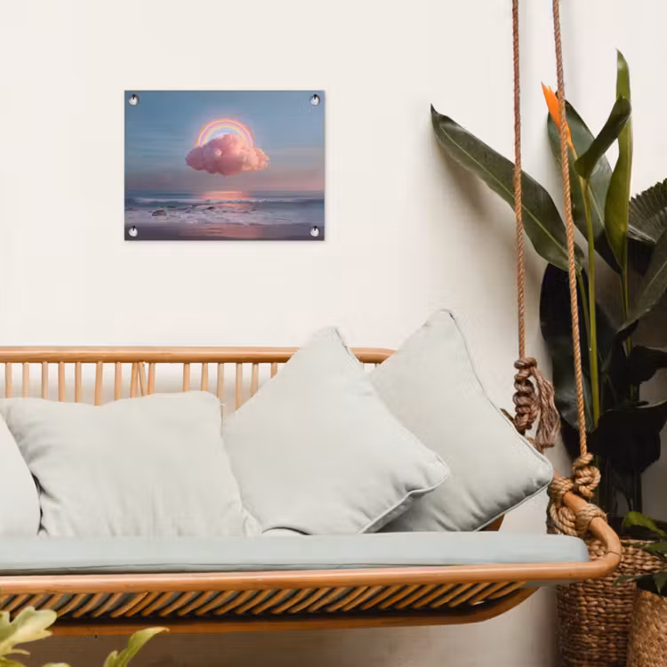 Wolk - Regenboog - Zee tuinposter los doek klein -sfeer7