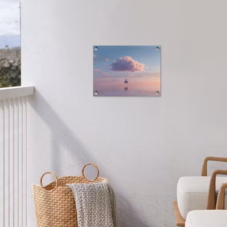 Wolk - Schommel - Kleurrijke lucht tuinposter los doek klein -sfeer8