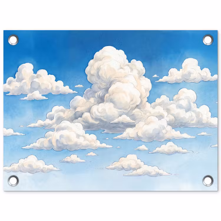 Wolken - Blauwe lucht - Natuur - Modern - Wit tuinposter los doek klein -3d