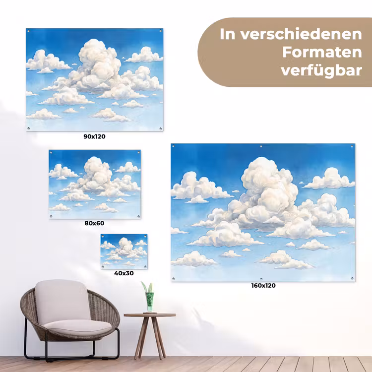 Wolken - Blauwe lucht - Natuur - Modern - Wit tuinposter los doek klein -Xsfeer9_DE